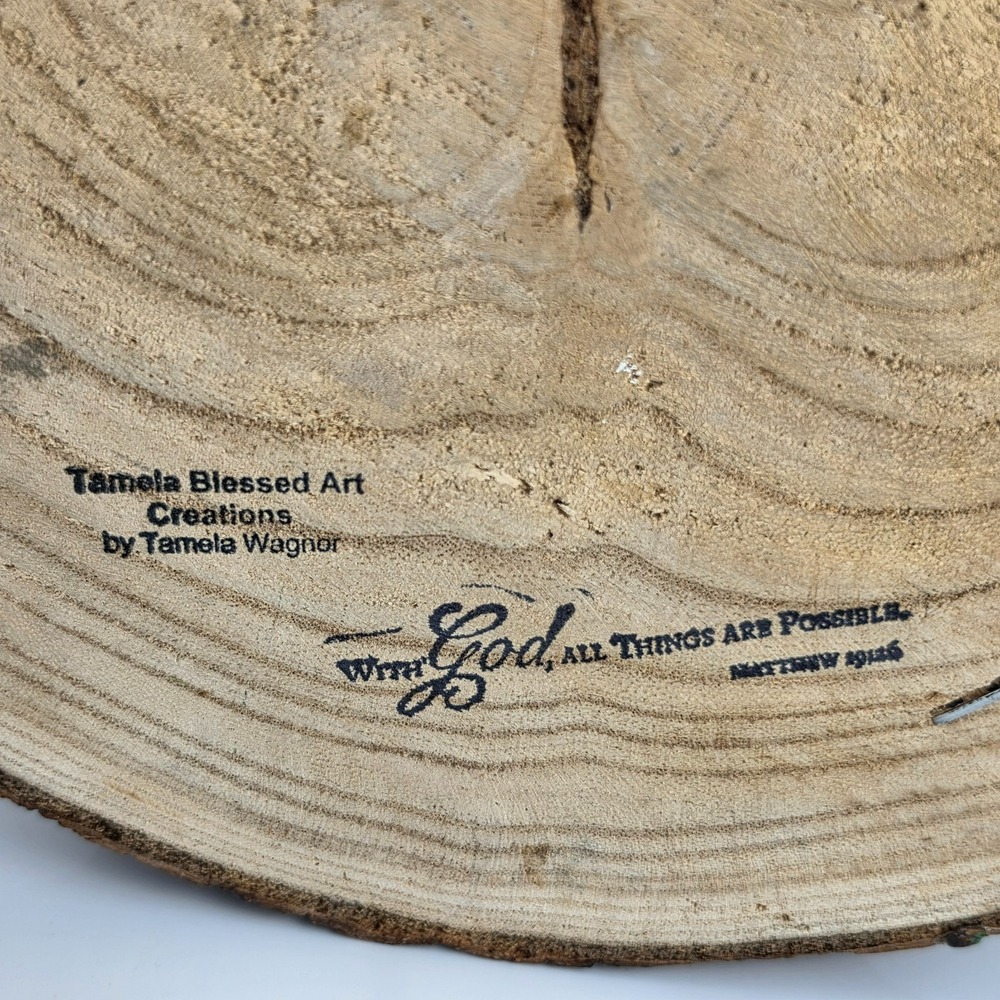 Tamela Blessed Wagner Signed Wood Slice Wildflower Folk Art Painting - Picture 5 of 8